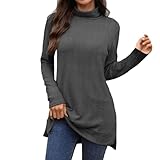 T-shirt femme manches longues col roulé, coupe ample et décontractée pour un confort optimal toute la journée, idéal pour un usage quotidien.