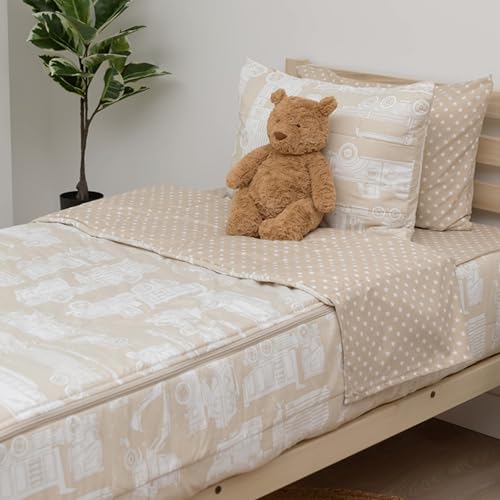 Image of Beddy's Mack Trucks Theme Durable Zipper Bedding for Kids - Bed in a Bag - Tan Sheets & Comforter with Construction Trucks & Cars - Includes 2 Pillowcases & 2 Shams - Easy to Make & Wash - Full