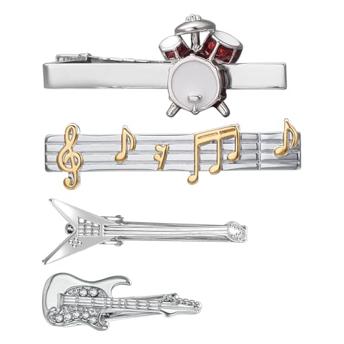 Silver Gold Black Tie Clip Set for Men Unique 4Pcs Music Animal Insect Tools Stationery Tie Clips Personalized Party Wedding Birthday Jewelry Gift