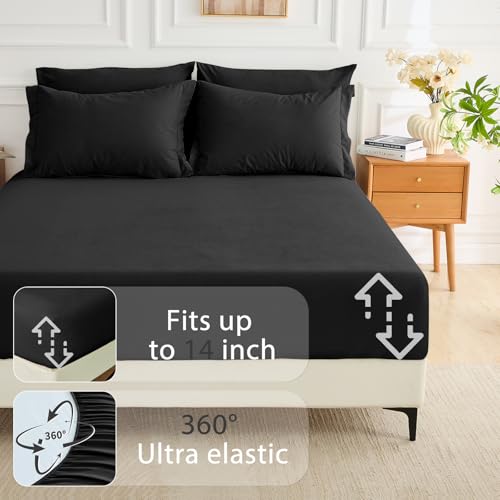 MUXHOMO 5 Pieces Twin XL Comforter Set, Soft Bed in a Bag Twin XL Size, All Season Bedding Set with Comforter, Flat Sheet, Fitted Sheet, Pillowcases & Shams, Black