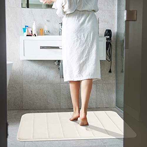 Yimobra Memory Foam Bath Mat, 43 x 61 cm, Soft and Comfortable, Super Water Absorption, Non-Slip, Thick, Machine Wash, Easier to Dry for Bathroom Floor Rug, Cream - Image 2