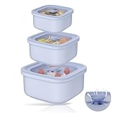 Mihoho Recipientes para almacenar alimentos - Juego de 3, de plástico, para llevar, con tapas herméticas para ventilación de vapor, 100% a prueba de fugas, sin BPA, aptos para microondas (azul T)