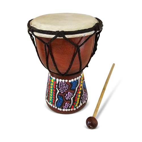 6" Hand Carved Wooden Djembe Drum with Beater