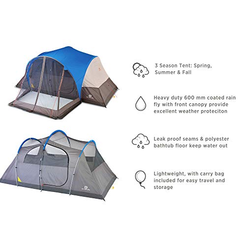 Outbound 8 Person 3 Season Lightweight Easy-Up Dome Camping Tent With Room Divider, Heavy Duty 600Mm Coated Rainfly And Screened-In Front Porch, Blue #TOP1