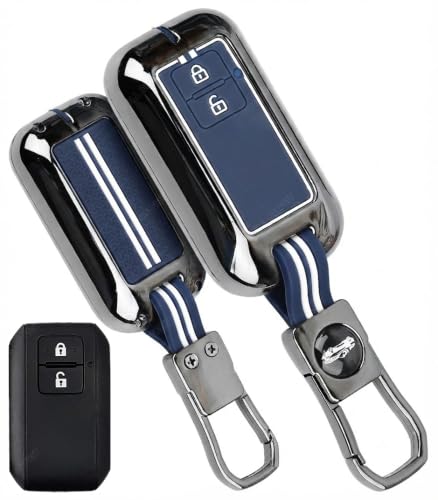 Image of Metal Blue Silicon Key Cover Compatible with Maruti Suzuki jimny Baleno Grand Vitara XL6 Swift New Brezza 2022 Ertiga Dzire 2 Button Key Special Visible in Low-Light Conditions