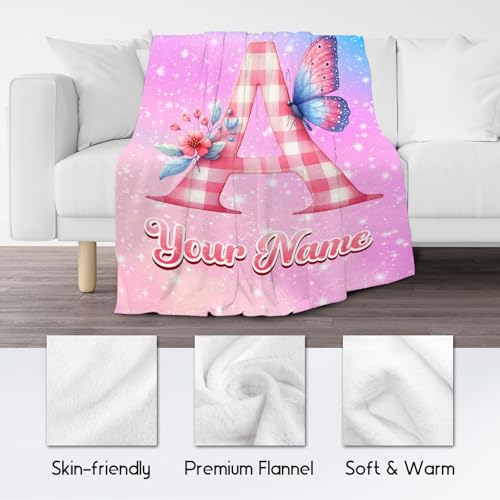 Custom Butterfly Blanket - Butterfly Gifts for Girls - Soft Fuzzy Cozy Throws for Kids Adults - Comfy Lightweight Flannel Throw for Sofa Couch Bed