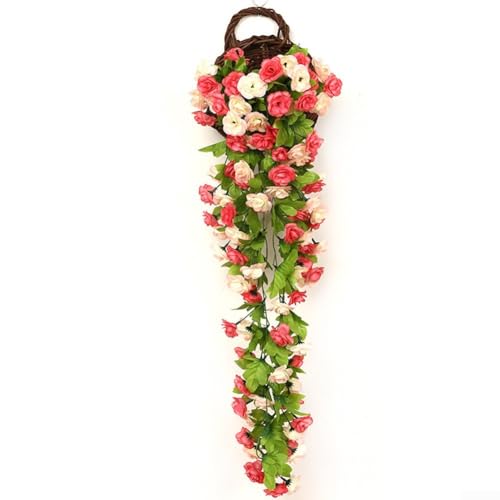 Yuanpgky Künstliche Rosen für Zuhause, Garten, Dekoration, hängende künstliche Pflanzen für drinnen und draußen, 85 cm, Stoffreben mit flexiblem Stiel, Lila/Rose (Rosa)