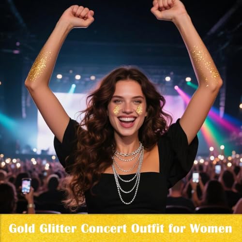 MEICOLY Gold Body Glitter,Yellow Face Glitter,Music Festival Singer Concert Outfits for Women,Holographic Hair Glitter Kids Makeup,Self-Adhesive Sparkle Face Body Glitter,Mardi Gras Accessories