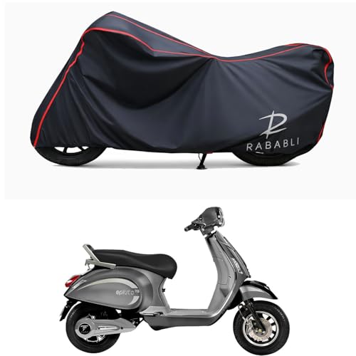 Image of Waterproof Bike Body Cover Compatible for | Pure EV Epluto STD | Taffeta Fabric, Red Piping Design, Bottom Elastic Fit | Dustproof, Sun UV & Rain Protection for All Bikes
