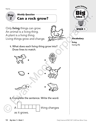 Evan-Moor Daily Science, Grade 1 Homeschooling and Classroom Resource Workbook, Printable Worksheets, Teaching Edition, Earth, Life, and Physical Science, Vocabulary, Test Prep, Hands-On Projects