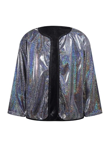 YEAHDOR Kids Girls Glittery Cardigan Long Sleeve Open Front Shiny Shrug for Cheerleading Dance Performance