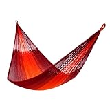 Picture of Handwoven Hammock by Yellow Leaf Hammocks - Family Size, Fits 2+ PPL, 550lb max - Weathersafe, Super Strong, Easy to Hang, Ultra Soft, Artisan Made - Color: Red - Orange