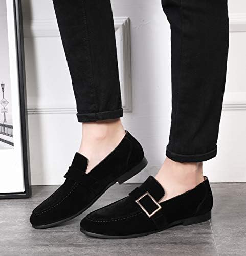 Santimon Casual Dress Shoes Men Slip on Driving Flats Suede Smoking Slipper Buckle Moccasins Loafers Black 12 US | Image 6