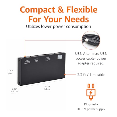Image of Amazon Basics HDMI Splitter 1 in 2 Out for Dual Monitors, 4K@60Hz, Mirror Only, Black