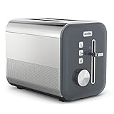 Breville High Gloss 2 Slice Toaster with High-Lift & Wide Slots | Grey & Stainless Steel [VTT968]
