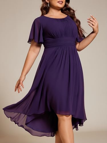 Ever-Pretty Plus Women's Round Neck Ruffles Sleeves Pleated Waist Chiffon Knee Length Plus Size Cocktail Dresses4