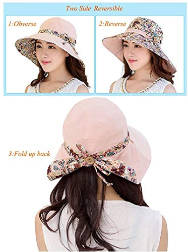 Alexvyan Women Polyester Pink Round Hat Reversable Designer Sunvisor Hats UV Protection Wide Brim Summer Cap Casual Beach, Safari Sun Protection Cap, One size
