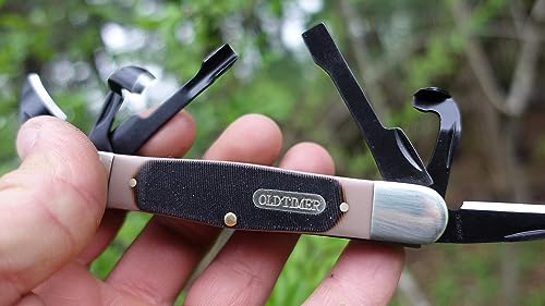 Old Timer 24OT 6in Folding Whittling Knife with Detail Blade, Sawcut Handle, Nickel Bolsters - For Carving, Camping, Outdoors Old Timer 24OT 6in Folding Whittling Knife with Detail Blade, Sawcut Handle, Nickel Bolsters - For Carving, Camping, Outdoors