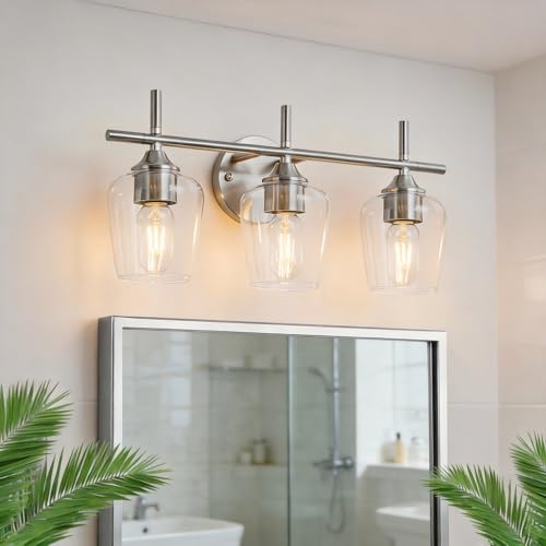 foucasal Bathroom Lights 3 Light, Modern Bathroom Vanity Light Fixtures Over Mirror with Clear Glass...