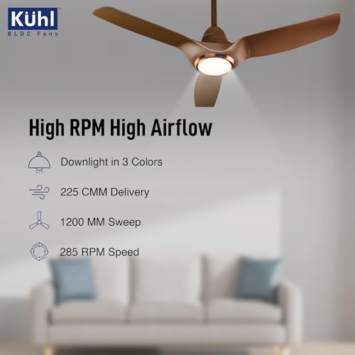 Image of KUHL Meridian M1 1200MM 65% Power Saving BLDC Ceiling Fan With Remote | BEE 5 Star Rated & ISI Marked | High Air Flow | Down Light & Reverse Mode | 5 Year Warranty on Motor | Free Installation |Brown