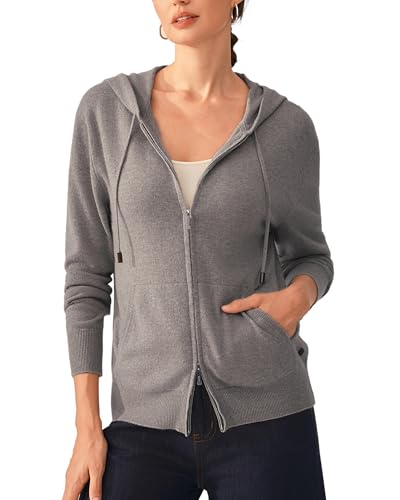 KVSS Women's Cashmere Hooded Zip-Up Cardigan