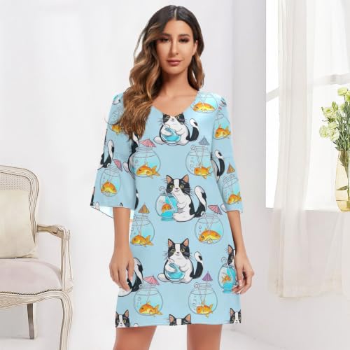 Robe d'été col en V manches 3/4 fluide contre la chaleur - 6