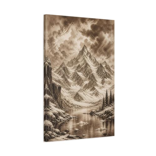 Toile de montagne sépia vintage grand format vertical 50x75 cm pour tableau de salon