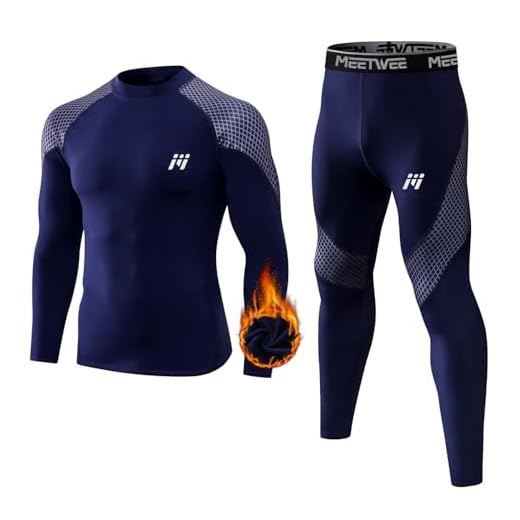 MEETWEE Thermal Underwear for Men, Winter Gear Long Johns Base Layer Top and Bottom Set for Skiing Running, Blue, XL