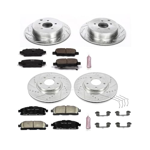 Image of PowerStop Front and Rear Brake Kit for Nissan Quest 2011-17 - Drilled and Slotted Disc Rotors with Carbon-Fiber Ceramic Brake Pads Replacement, K6361