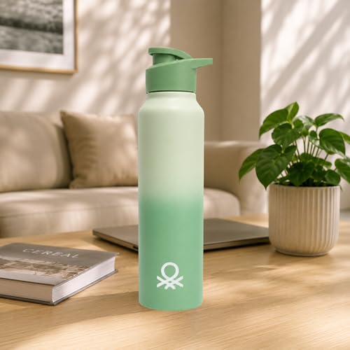 Image of United Colors of Benetton 1L (1000ML) Stainless Steel Water Bottle, Single Wall, Lightweight, Durable, Leak-Proof Cap, BPA-Free, Rust Resistant, Easy to Clean, Travel /Gym /Office /School Use