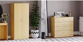 Vida Designs Riano 2 Door Wardrobe, Black Shelf & Hanging Rail Wooden Bedroom Storage Furniture