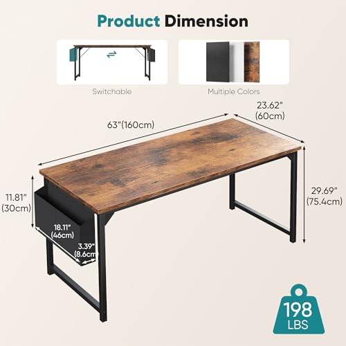 Image of OLIXIS Computer Desk, 63 Inch Gaming Desks for Home Office Small Spaces