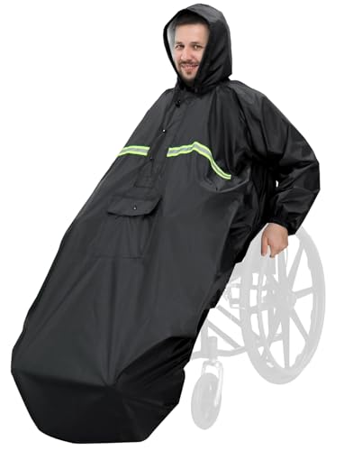ANYOO Cubierta impermeable para silla de ruedas con mangas, poncho de lluvia ligero con bandas elásticas, protección para sillas de ruedas, talla única, B-negro., Talla única