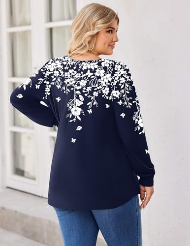 Image of IN'VOLAND Womens Plus Size Shirts V Neck Puff Long Sleeve Tops | Loose Fit, Dressy Casual Blouse, Pleated, Fall Outfits, Business Work TShirts, Basic Tees