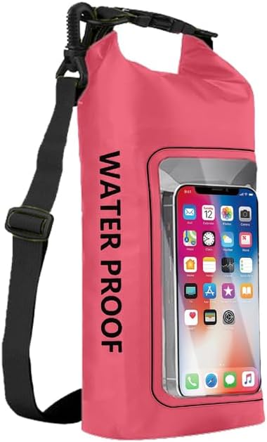 2L PVC Dry Bag, Lightweight Small Floating Dry Bag with Adjustable Shoulder Strap for Kayaking, Rafting, Paddle Board, Swimming, Black (Fruit Pink)