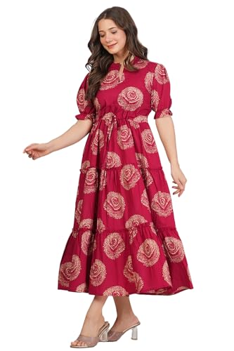 Image of Monique Brand Women's /Girls Cotton Kurta for Women Floral Printed Regular Fit Anarkali Kurta ||Floral Flared Western Dress