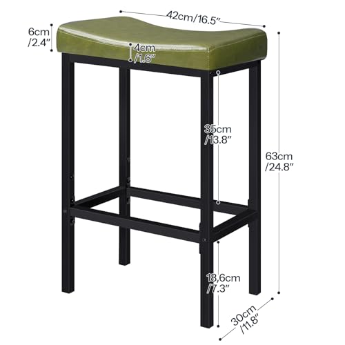 Image of HOOBRO Bar Stools, Set of 2 Bar Chairs, Counter Height Stools, Saddle Barstools with Curved Surface, 24.8 Inches, 2.4 inch Thick Upholstery, for Kitchen, Dining Room, Cafe Forest Green and Black JB10BY01