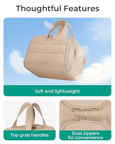 Image of BAGSMART Travel Toiletry Bag, Puffy Toiletry Bag for Women, Wide-open toiletry bags for traveling, Large Travel Cosmetic Makeup Bag Organizer for Accessories,Toiletrie (Khaki)