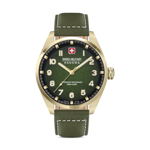 Image of Swiss Military Hanowa SMWGA0001550 Airman First Class - Swiss Made Round Olive Watch for Men