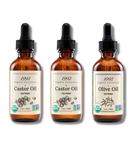 Image of Tropic Isle Living 2x 1992 Organic Collection Castor Oil 2oz /60ml Bundle with 1992 Organic Collection Olive Oil 2oz /60ml - Nourishing oils for skin and hair hydration - Gift Set (3 Items)