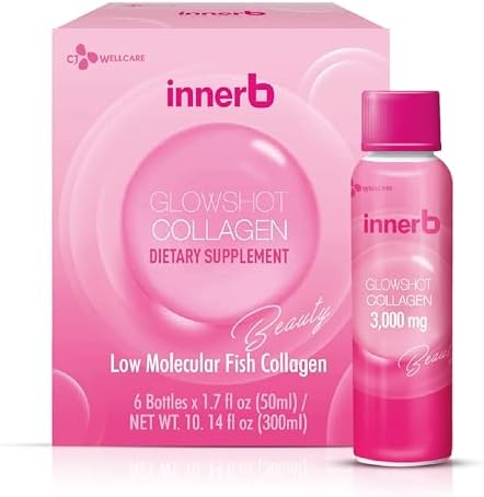 Innerb Glowshot Collagen (10.1fl oz, 6 Servings) – Low-Molecular-Weight Fish Collagen Shots for Elasticity, Hydration, Improved Skin, Hair & Nails. Liquid Marine Collagen 3,000mg.