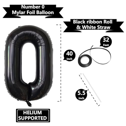 Image of Number Balloons Black Party Balloon - Giant Number 0 Balloon, 40 Inch Large Balloon for Birthday Decorations, Black Party Supplies for Men Women