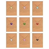 JTYKUYR 9 Pcs Butterfly Pendant Necklace for Women,Bohemian Acrylic Butterfly Chain Necklace Adjustable,Retro Card Jewelry Gifts for Women Friendship Party