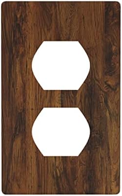 Brown Vintage Rustic Wood Texrure Single Duplex Outlet Covers Wall Plate Decorative 1 Gang Electrical Switch Plate Receptacle Decor Bedroom Bathroom Kitchen Standard Size 4.50" x 2.76"