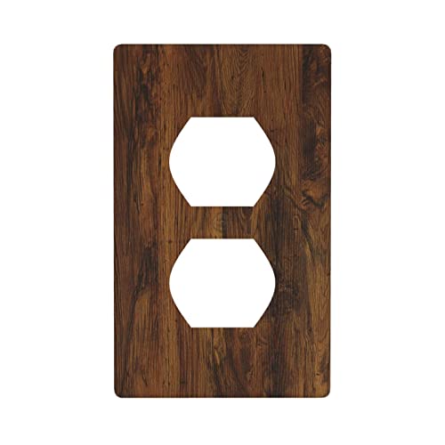 Brown Vintage Rustic Wood Texrure Single Duplex Outlet Covers Wall Plate Decorative 1 Gang Electrical Switch Plate Receptacle Decor Bedroom Bathroom Kitchen Standard Size 4.50" X 2.76" #TOP13