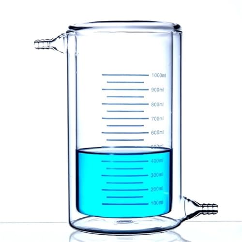 Windzerdong 1000mL Jacketed Glass Beaker Borosilicate Glass 3.3 Jacket Flask Lab Chemistry Glassware