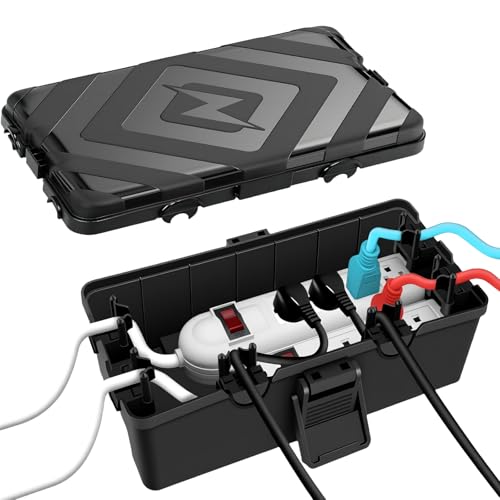 Medium Outdoor Electrical Box Weatherproof,IP54 Weatherproof Connection Box w/6 Cable Entry,Outdoor Extension Cord Waterproof for Timer Outlet,Plugs,Sockets,Holiday Light Decoration (Black)