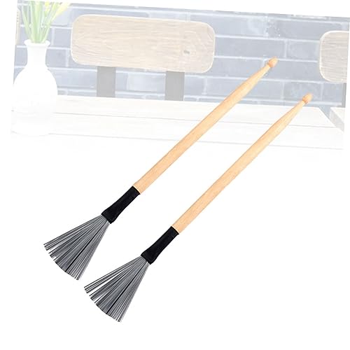 ERINGOGO 2 piezas de baquetas de madera de 294 mm y cepillos de alambre de acero para batería, accesorios esenciales para principiantes en jazz miniatura 7