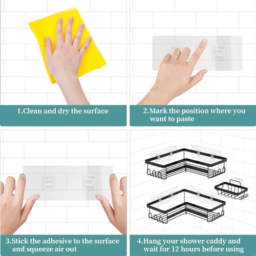 StorageRight Corner Shower Caddy, 3 Pack Adhesive Bathroom Accessories with Soap Holder, Storage Stainless Shower Organizer Shelf with Hooks, No Drilling Shower Shelves for Bathroom, Dorm and Kitchen