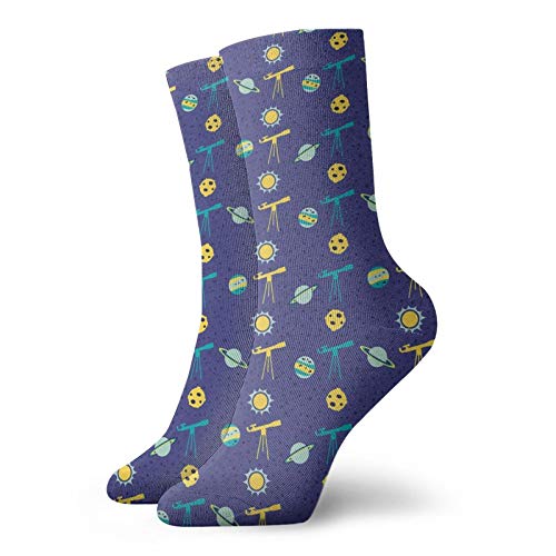 JDNFDR Calcetines de entrenamiento, astronomía de dibujos animados de planetas solares y telescopio, calcetines atléticos absorbentes para caminar, calcetines antideslizantes para camping, yoga